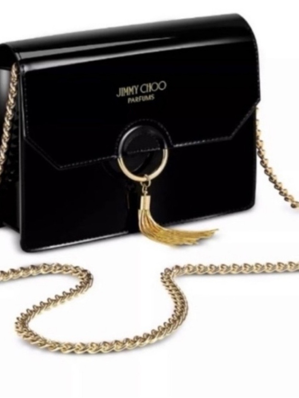 Jimmy Choo Black Patent Mini Bag with Gold Chain & Tassel